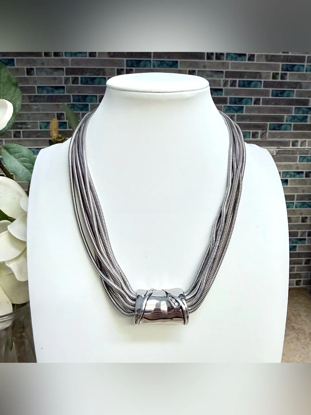 Chicos Vintage Silver Tone Multi Strand Necklace